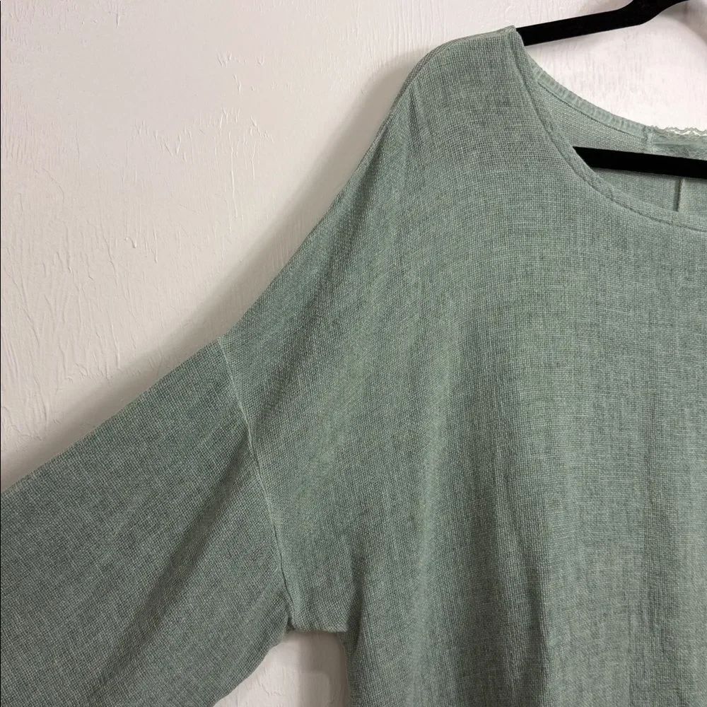 Made in Italy Sage Green Linen Cotton Ruched Drawstring Top One Size - Picture 3 of 8
